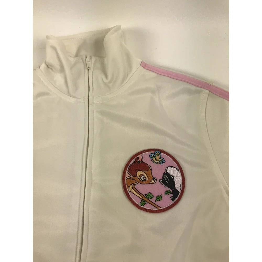 Disney Bambi Track Jacket Youth Size Small White PInk Vintage